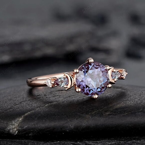 Color-Changing Alexandrite Engagement Ring unique moon star $335 sz 6.5 - Picture 4 of 6